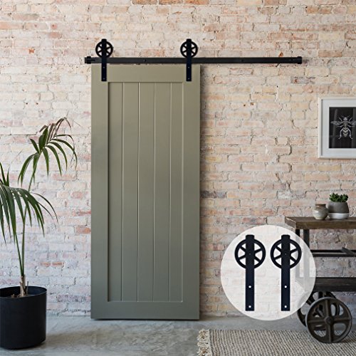 Herraje Puerta Corredera 200cm/6.6ft Negro, CCJH Riel Puerta Corredera Armario, Adecuado para 1 Puerta de 100 cm de Ancho [I Shape Big Wheel Hanger]
