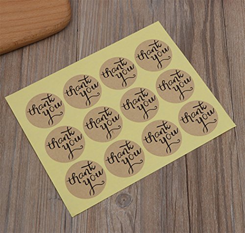 Hillento 20 hojas de forma redonda gracias pegatina de papel artesanal Gracias etiqueta, etiquetas adhesivas, pegatinas de sellado decorativas, kraft de papel natural, (juego de 240)