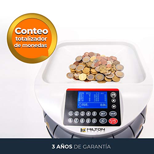 HILTON EUROPE G-550 Contador de monedas Clasificador de monedas de euro con capacidad de 200 500 monedas indicando el valor total e individual del conteo de monedas clasificadas