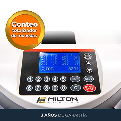 HILTON EUROPE G-550 Contador de monedas Clasificador de monedas de euro con capacidad de 200 500 monedas indicando el valor total e individual del conteo de monedas clasificadas