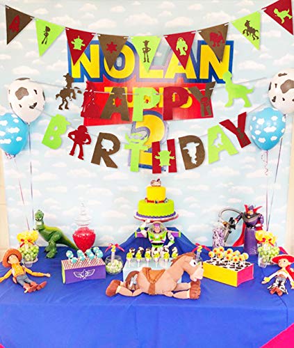 Historia de dibujos animados globo guirnalda decoraciones de cumpleaños con guirnalda feliz cumpleaños bandera vaca nube impresión globos rojo amarillo azul verde globos