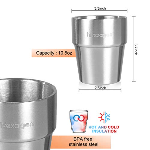 Hivexagon Vasos de Cerveza de Acero Juego de 8 Tazas de Doble Pared de Acero Inoxidable de 300 ml - Perfecto para Bebidas Frías - Apto para Lavavajillas HG298