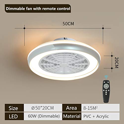 HKLY LED Invisible Ventilador de Techo con Luz y Mando a Distancia, Ventilador Silencioso Control Remoto Regulables Tiempo Lámpara de Techo para Sala de Estar Dormitorio Habitación Infantil 60W,Gris