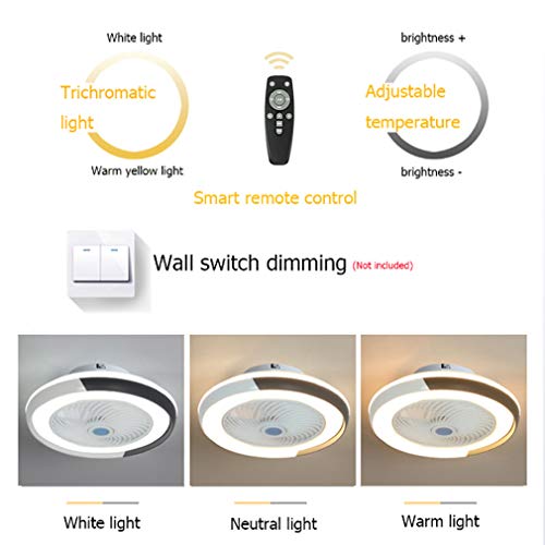 HKLY LED Invisible Ventilador de Techo con Luz y Mando a Distancia, Ventilador Silencioso Control Remoto Regulables Tiempo Lámpara de Techo para Sala de Estar Dormitorio Habitación Infantil 60W,Gris