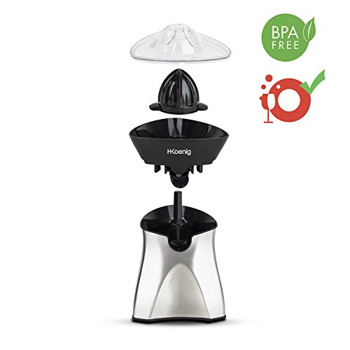 H.Koenig AGR Exprimidor Eléctrico para Cítricos y Naranjas Profesional, 60 W, Libre de BPA, Servicio Directo, Vertido Continuo, Sistema Antigoteo, Acero Inoxidable, Gris AGR60