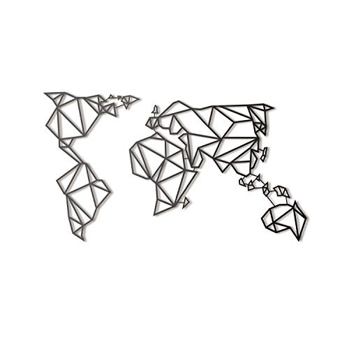 Hoagard Metal World Map - Decoración geométrica para pared - Mapamundi XL - Metal - Negro - 80 x 140 cm