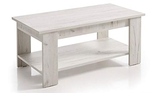 HOGAR24 ES Mesa de Centro Elevable con Revistero, Color Blanco Vintage. Medidas: 100x50x49/57