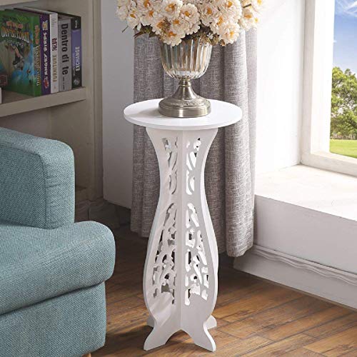 Hollylife Mesa Redonda Blanca Alta de Café, Mesa Auxiliar de Madera Lavable, 40x60x31cm