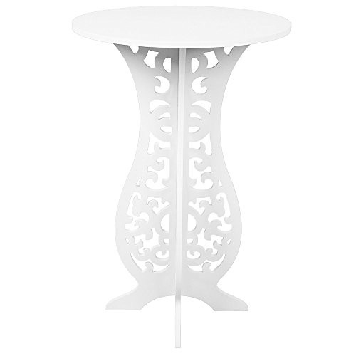 Hollylife Mesa Redonda Blanca Alta de Café, Mesa Auxiliar de Madera Lavable, 40x60x31cm