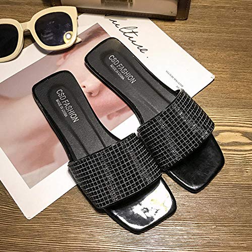 Hombre Verano Playa Piscina Comodas Sandalias Goma Planas Caminar Zapatos,Zapatillas de verano de mujer de fondo plano salvaje sandalias y zapatillas de diamantes de imitación antideslizantes de espig