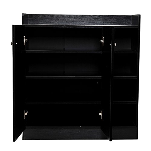 HOMCOM Zapatero Armario Madera Mueble Zapatero Gabinete 2 Puertas 4 Estantes Baldas Interiores Ajustables 83x30x90cm Negro
