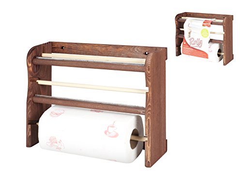 HOME Estante 3 Rollos Cocina Madera Oscuro, Madera, 34 x 11 x 26 cm