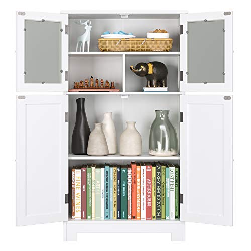 HOMECHO Armario de Baño para Almacenamiento Gabinete de de Suelo con 4 Puertas para Baño Cocina Dormitorio Salón Blanco 60 x 30 x 108.6 cm