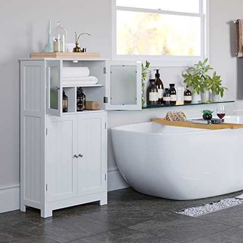 HOMECHO Armario de Baño para Almacenamiento Gabinete de de Suelo con 4 Puertas para Baño Cocina Dormitorio Salón Blanco 60 x 30 x 108.6 cm