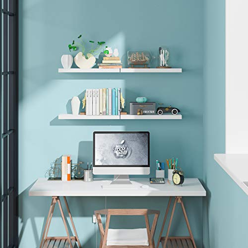 Homfa 2 Estanterías de Pared Estanterías florantes Estantes Colgantes para baño Cocina y Dormitorio Blanco 60x20x3.8cm