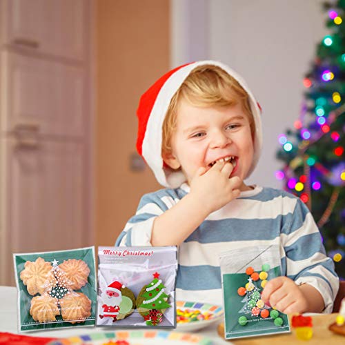 HONGXIN-SHOP Bolsas de Dulces de Navidad Muñeco de Nieve Santa Autoadhesivas Bolsa de Galletas Transparente para Regalo de Fiesta 300 Piezas
