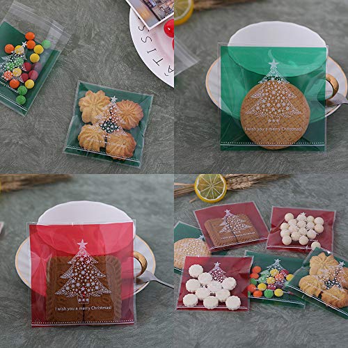 HONGXIN-SHOP Bolsas de Dulces de Navidad Muñeco de Nieve Santa Autoadhesivas Bolsa de Galletas Transparente para Regalo de Fiesta 300 Piezas