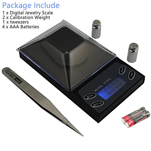 Hoosiwee Báscula Digitales de Precisión, 20g 0.001g Báscula de Joyería, Miligramos Escala, Función de Tara, Peso de Calibración