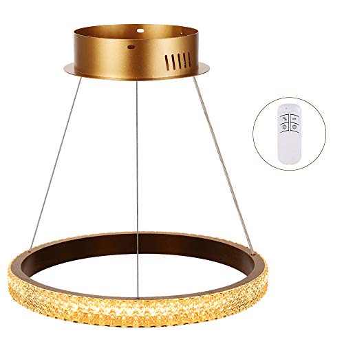 Horevo Anillo Lámpara Colgante Regulable, 24W Led Lamparas Techo Colgantes Cristal Moderno Diseño Iluminación Interior para Sala, Dormitorio, Comedor, Cocina, Atenuación Continua, Ajustable