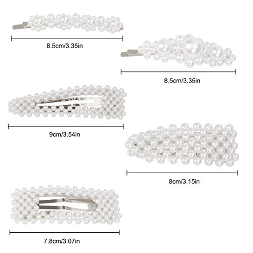 Horquillas de Perlas Pinzas Plata Clips de Pelo Elegante Clips de Flores Barrettes para Mujer Niña Chicas Dama para Boda Fiesta 5 Piezas