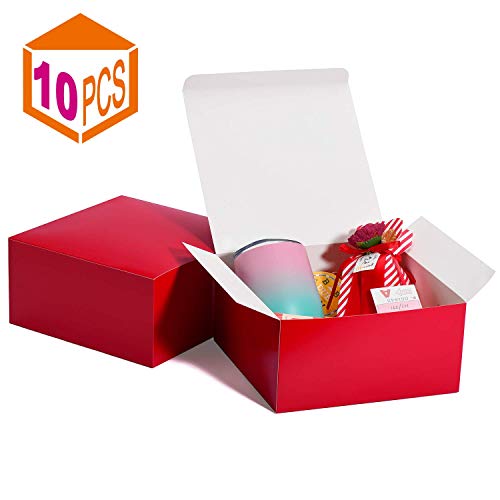 HOUSE DAY Paquete de 10 Cajas de regalo Cajas de regalo de 20x20x10cm para damas de honor Cajas de regalo Kraft blancas con tapas para hacer manualidades, Cajas de magdalenas （Rojo）