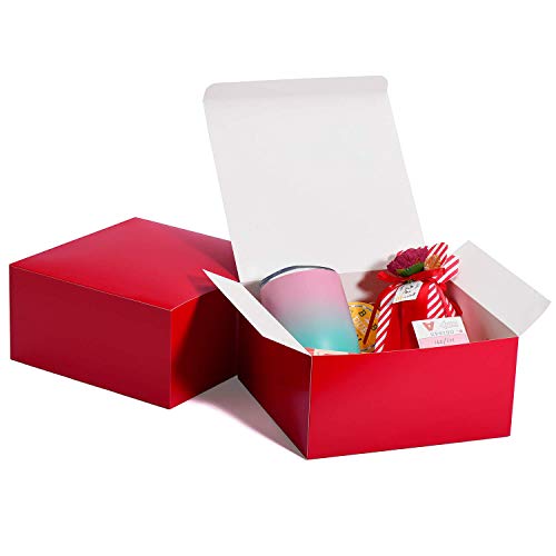 HOUSE DAY Paquete de 10 Cajas de regalo Cajas de regalo de 20x20x10cm para damas de honor Cajas de regalo Kraft blancas con tapas para hacer manualidades, Cajas de magdalenas （Rojo）