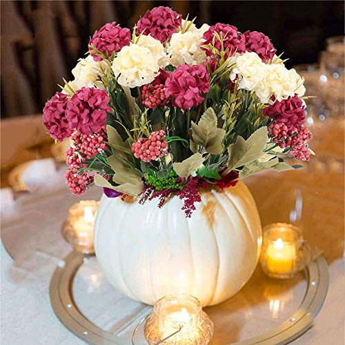 HUAESIN 2pcs Ramo de Flores Artificiales Hortensias 7 Cabezas Flores de Plastico Claveles Ramo Flores de Tela para Interior Exterior Boda Navida Jarrones Mesa Fiesta Cumpleaños Aniversario Hogar