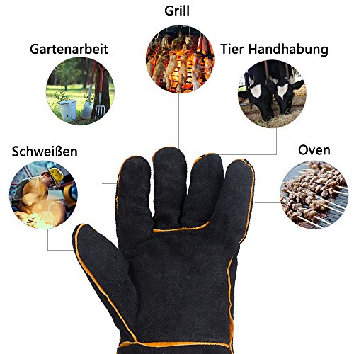 HUAFA Guantes de Horno, Cuero Resistente al Calor Guantes para Hornear,Guantes de Barbacoa, Guantes para Hornear para cocinar,Adecuado para Cocina, microondas, Parrilla-1 Par (Piel de Vaca, Negro)