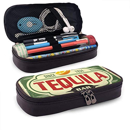 huatongxin Tequila Bar - Estuche para lápices de hojalata vintage de gran capacidad, soporte para rotuladores, organizador de papelería, estuche para lápices, estuche para bolígrafos con almacenami