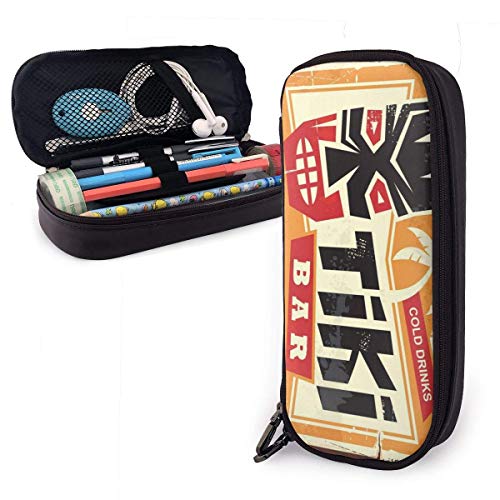 huatongxin Tiki Bar - Estuche para lápices con letrero de hojalata vintage de gran capacidad, soporte para marcadores de lápiz, organizador de papelería, estuche para lápices, estuche para bolígraf