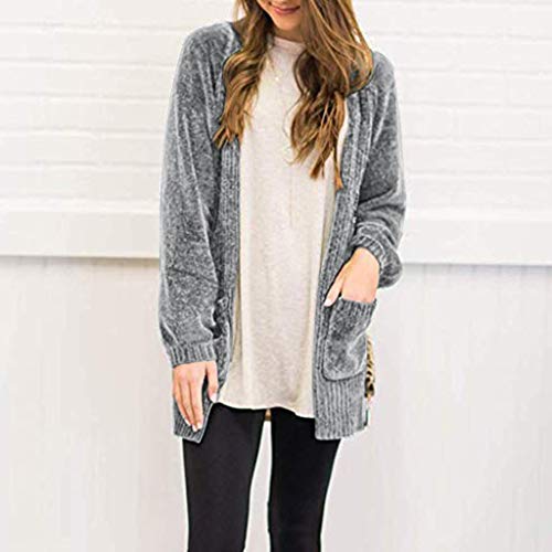 Huaya suéter de Manga Larga con Bolsillos de Chenilla de Terciopelo Suave para Mujer Gris Gris XL