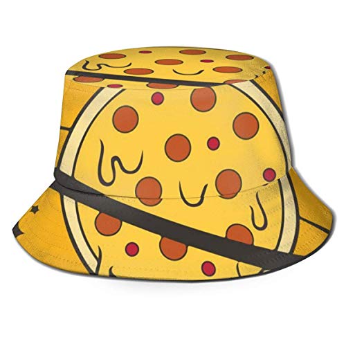 huibe Bucket Hat Packable Reversible Unique Planet Pizza Lámina Bucket Sun Hat Summer Fisherman Cap para Hombres Mujeres Negro