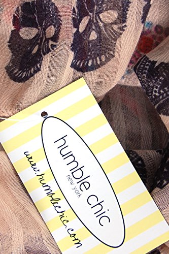 Humble Chic NY Bufanda Del Cráneo Del Azúcar - Long Gran Tamaño Ligera Impreso Mantón, Moreno, Beige