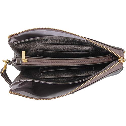 Humble Chic NY Pequeño Cuero Vegano O De Crossbody Del Mitón Del Monedero Del Embrague, Incluye Hombro Ajustable Y Correas De Muñeca, Bronce De Cañón, Metálico, Plata Oscura