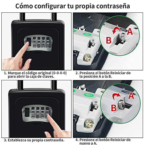 HUSAN Caja de cerradura de llave con grillete, montado en la pared almacenamiento segura de llave con cerradura exterior para el garaje del hogar Llaves de la casa de repuesto de la escuela (Negro)