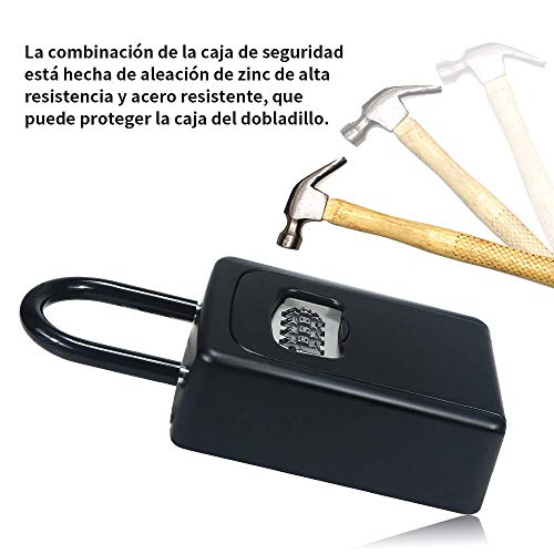 HUSAN Caja de cerradura de llave con grillete, montado en la pared almacenamiento segura de llave con cerradura exterior para el garaje del hogar Llaves de la casa de repuesto de la escuela (Negro)