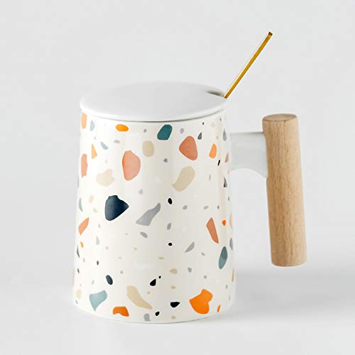 HYOUH Taza de café Taza de cacaoTaza de cerámica Simple, Estilo Creativo, Estudiantes Masculinos y Femeninos, Taza de Agua con Cuchara de Cobertura, Taza de Taza, Taza, Vaso, 401-500 ml de Vidrio