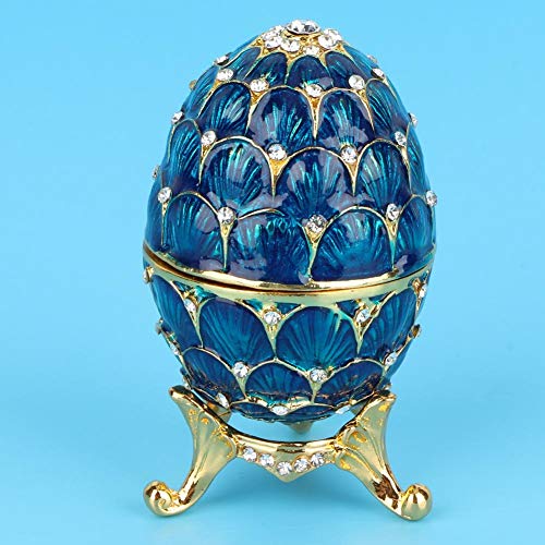 Hztyyier Pintado a Mano esmaltado Vintage Faberge Huevo Estilo Decorativo Organizador de joyería baratija Caja Huevo de Pascua decoración Regalo para decoración del hogar(Azul)