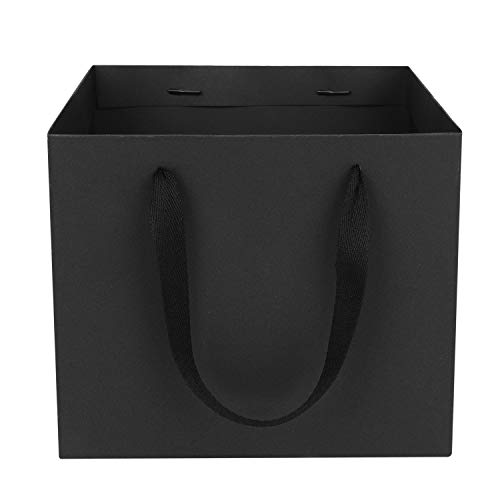 IBLUELOVER - 5 Bolsas Grandes de Regalo de Papel Kraft cuadradas con Asas, Bolsa de Regalo para Flor, Tartas, Fiestas, Bodas, cumpleaños, Navidad, Acción de Gracias, 30 x 30 x 30, Negro, Petit*10