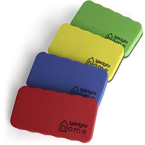 iGadgitz Home U6902 - Borrador Pizarra Blanca de Goma EVA y Fieltro (Paquete de 4) Borrador Magnetico para Limpia Rotuladores y Marcadorse - Colores: Verde, Amarillo, Rojo, Azul