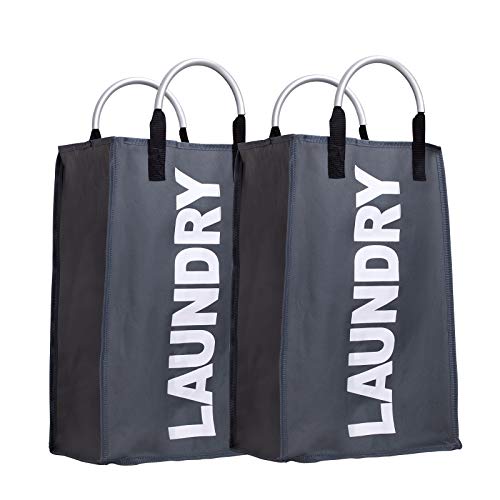 IHOMAGIC Plegable Bolsas Cestos para la Colada con Asa 2 Piezas 40L Cesto Ropa Sucia 600D Oxford，Bolsa Ropa Sucia für Ropa，Toalla de baño，33x53x23cm，Gris Oscuro