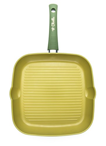Illa ol8328 N Parrilla Antiadherente al Aceite de Oliva 100% Made in Italy, Aluminio, Verde Oliva