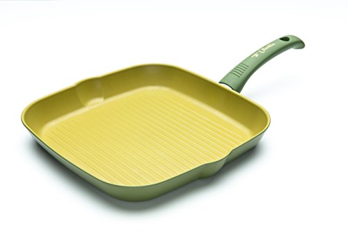 Illa ol8328 N Parrilla Antiadherente al Aceite de Oliva 100% Made in Italy, Aluminio, Verde Oliva