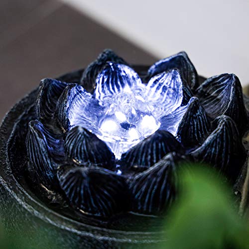 Iluminado Fuente de Habitación Buda Con LED Loto - Alta Calidad Réplica Poliresina - 37 x 26 X 50CM - IP44 Alimentación para el Interior Y - Zen Humidificador Aire Feng Shui, Esotec 101401