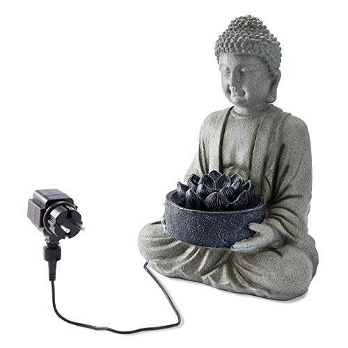 Iluminado Fuente de Habitación Buda Con LED Loto - Alta Calidad Réplica Poliresina - 37 x 26 X 50CM - IP44 Alimentación para el Interior Y - Zen Humidificador Aire Feng Shui, Esotec 101401