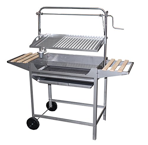 IMEX EL ZORRO Barbacoa Inoxidable con Parrilla-Plancha, Elevador, Ruedas y Bandejas Laterales, Gris, 124x50x140 cm, 71767
