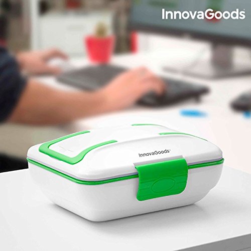 InnovaGoods Fiambrera Eléctrica Pro 50W, Acero Inoxidable, Blanco/Verde, 24 X 11 X 18 Cm