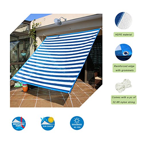Insun Toldo contra el Sol y Rayos UV Vela de Sombra para Exterior Parasol Rectangula protección UV Azul y Blanco a Rayas 200 x 300 cm