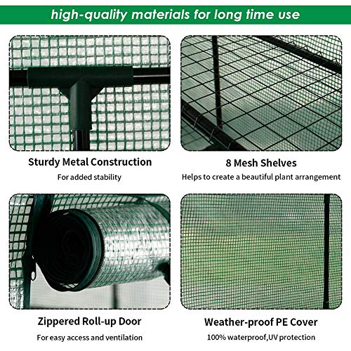 Invernaderos Jardin Patio Entrar Túnel Conservatorio Plantas PVC Transparente Protección contra Nieve Anti-UV Estante Almacenamiento Grande Exhibición Flor, 3 Colores BAI Yin