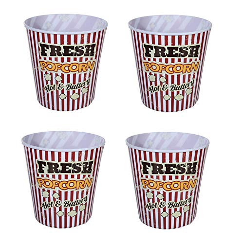 Invero - Juego de 4 Cubos de plástico para Palomitas de maíz (tamaño Familiar, 2,8 litros)